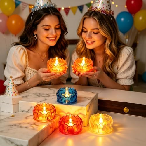 Velas LED con forma de flor reutilizables y seguras en set de 12 unidades a pilas 2