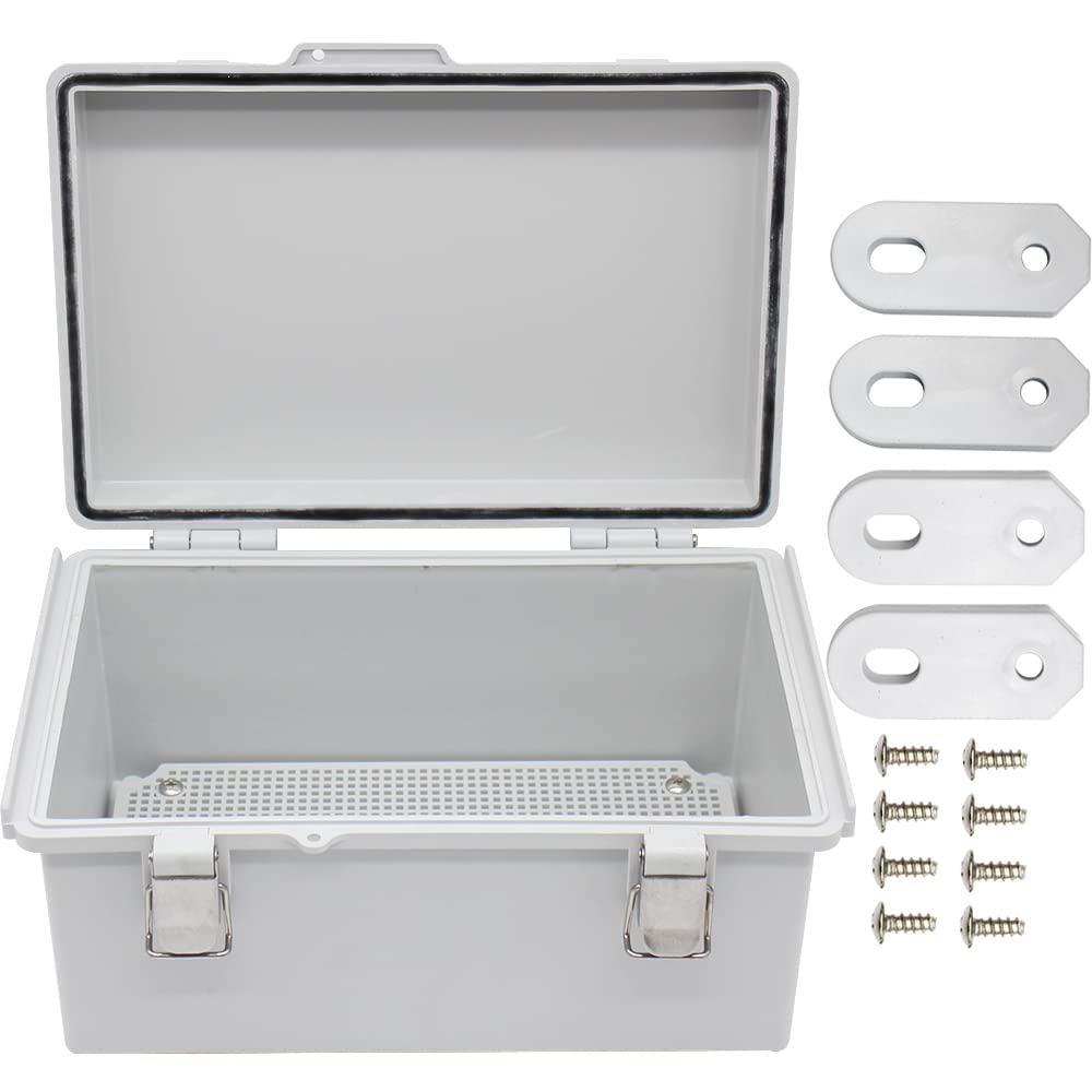 AIRTAK Clear Hinged Cover Stainless Steel Latch, IP67 Waterproof Electrical Weatherproof Junction Box, PVC Plastic Grey Case 11.4×7.5×5.5 inch(290×190×140mm)