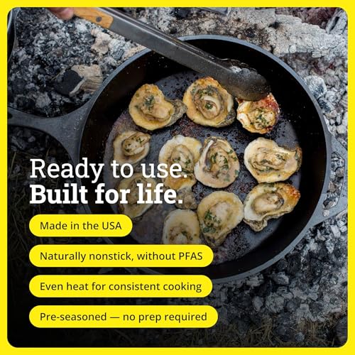 Image of Lodge Seasoned Cast Iron Skillet - Frying Pan for the Stove, Grill or Campfire - Cooks Evenly - Features Easy-Grip Teardrop Handle - Non-Toxic, Nonstick & Long-Lasting - 15 Inches