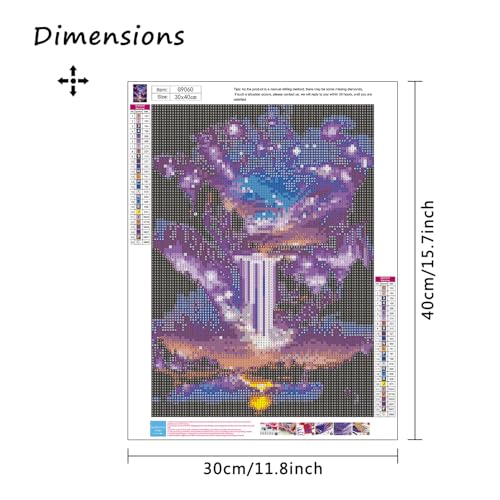 Image of MBNTJHT Waterfall Landscape Diamond Art Kits for Adults,DIY Purple Aurora Diamond Painting Kits for Beginners,5D Full Round Drill Gem Art Painting Crafts for Home Wall Decor 12x16 Inch.