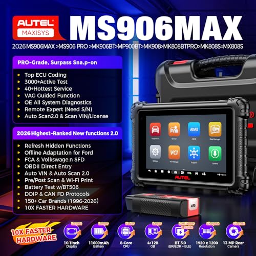 Autel MaxiSYS MS906 MAX ECU C0ding Scanner, 2026 MS906MAX V2.0 of MS906 Pro MS906PRO-TS MP900BT KIT MP900, Bi-Directional Scan Tool 3000+Test, 40+ Service, All-System Diagnosis, CANFD DoIP, FCA OS 10 - Image 3