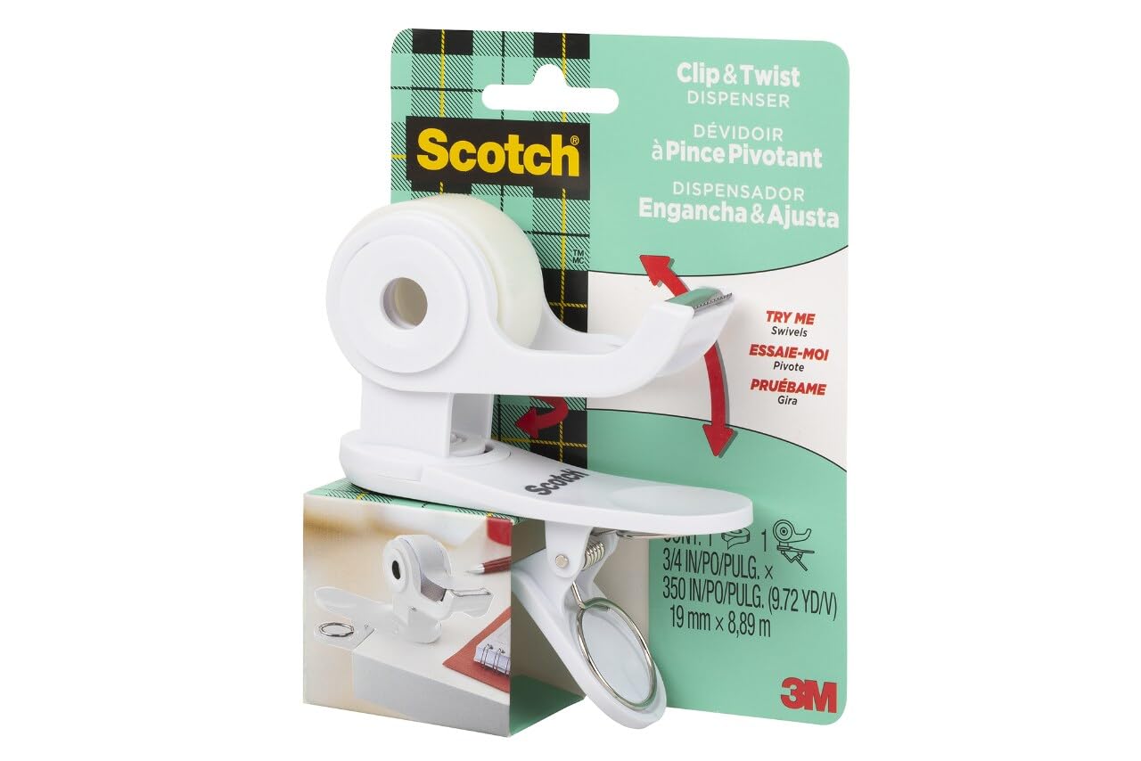 Scotch Tisch-Klebebandabroller, weiß, ideal für Geschenkverpackungen, 1 Spender (C19-CLIP-W-CCW)