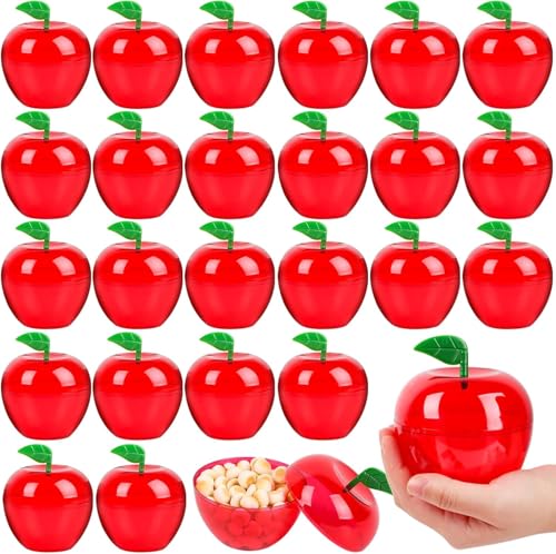 FOIMAS Plastic Apple Container,24pcs Red Apple Container Candy Boxes Jars Fillable Treat Box for Graduation Gift School Classroom Teacher Appreciation Gift Back to School Party Supply