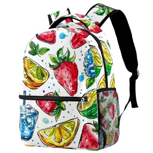 Sac à dos d'école multicolore avec porte-bouteille design dessiné à la main taille unique