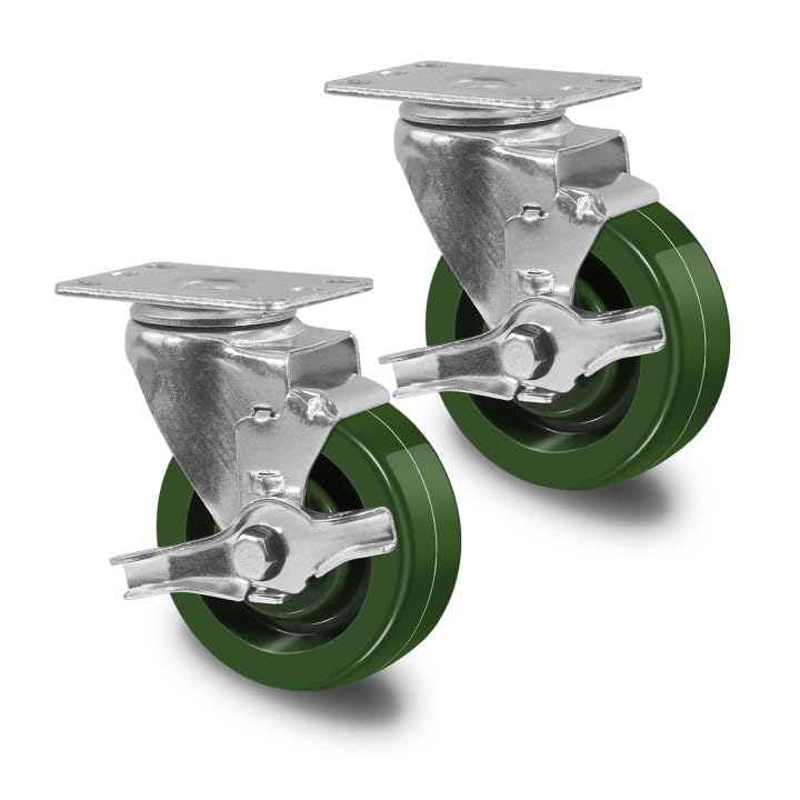 4 Inch High Temperature Casters, Oven-Safe Bakery Rack Casters, -20F to 550F, Heavy-Duty 1400 lbs Capacity, Baking Essential (2 Brake)