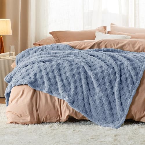 Bedsure GentleSoft Ashley Blue Twin XL Blanket for Bed - Super Soft Cozy Fleece Blankets for Women, Cute Throws for Girls, Dorm Room Essentials for Girls Teens Back to School, 66x90 Inches
