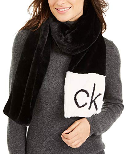 Calvin Klein CK Logo Faux Fur Scarf Black One Size