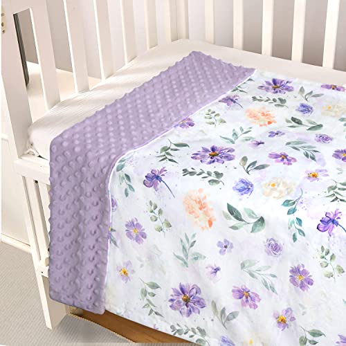 Image of BORITAR Baby Blanket Super Soft Double Layer Minky with Dotted Backing for Girls, Receiving Blanket with Elegant Purple Floral Printed Blanket 30 x 40 Inch(75x100cm)