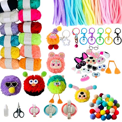 Pom Poms Maker Kit DIY Keychain Making Supplies Craft Kit for Adult