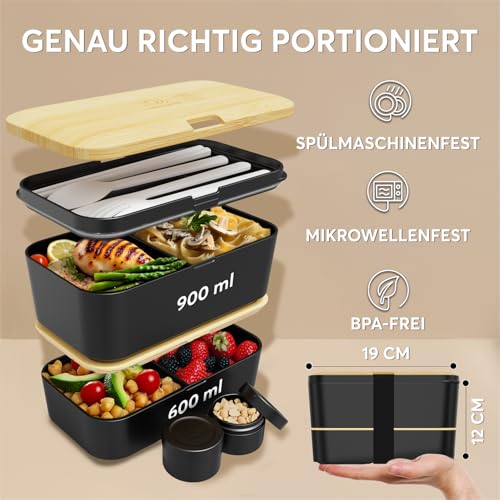 Umami Lunchbox Erwachsene, auslaufsicher, bento box Fächern & 4 Bestecke – Ansicht 6