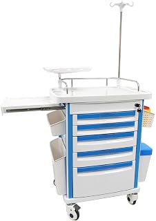 Perodo Medical Emergency Vehicle Mobile Anesthesia Cabinet Cart Medication ABS Storage Trolley with Drawer Infusion Stand and Wheels