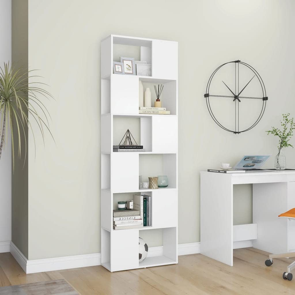 Générique Regał z 6 przegródkami biały, przegroda, 60 x 24 x 186 cm, półka do przechowywania z klasycznym designem na książki, DVD i przedmioty dekoracyjne