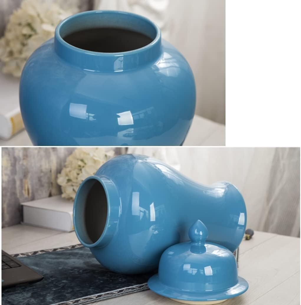 Ingwer glas mit deckel Ingwergläser Einfache Keramik-Ingwerglas-Vase Mit Deckel, Blau, Große Chinesische Antike Porzellan-Tempelgläser Mit Deckel Porzellan-ingwerglas Vorratsglas Dekoratives(25*47cm)