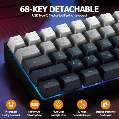Image of Guiheng Wired 60% Gaming Keyboard and Mouse Combo, Ultra-Compact 61 Keys RGB Backlit Mini Keyboard, Lightweight 3200 DPI Optical, Wired Gaming Set for Windows,PC, MAC PS5 Xbox Gamer(Gradient Grey)