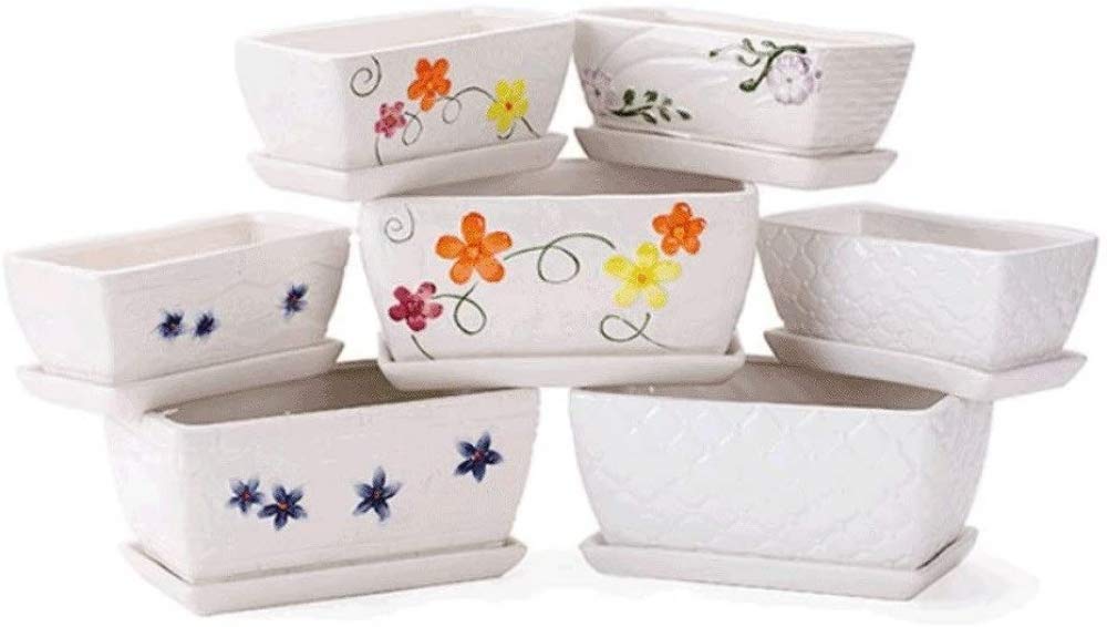 Ceramiczna doniczka, doniczki, 2 prostokątne doniczki, zestaw doniczek, białe ceramiczne soczyste doniczki doniczkowe, rodzinne pojemniki na rośliny doniczkowe