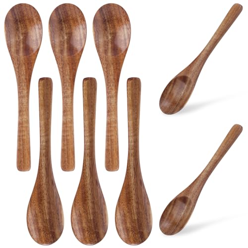 Gosknor 8pcs Small Wooden Spoons Set, 5.12in Mini Wood Teaspoons for Honey Coffee Tea Sugar Desserts Little Smooth Kitchen Utensils for Cooking Serving Stirring Daily Use