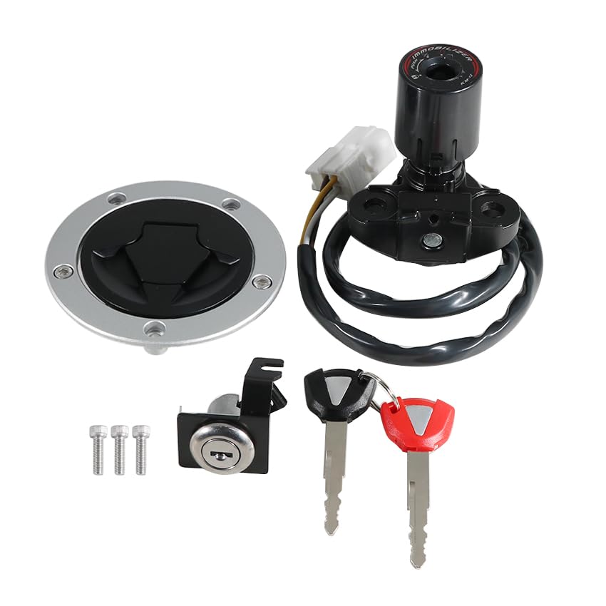 Ignition Switch Fuel Gas Cap Seat Lock Keys Replacement Kit for Kawasaki 27005-0568 27045-5492 51049-0030, for Kawasaki ZX1000 Ninja ZX10R 2013-2015