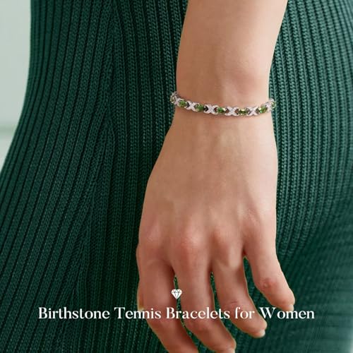 Iefil Oval Birthstone Bracelets for Women, Sterling Silver Tennis Bracelets Unique X O Design Fine Jewelry Anniversary Birthday Gifts for Her Sterling Silver Birthstone Jewelry for Wife Mom Grandma2