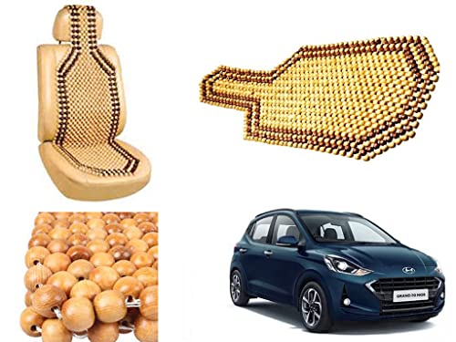 Image of Car Bead Seat Wooden Beads Cushion Cover Pad for Hyundai i10 Grand Nios, Acupressure Sitting Seat Cover | Cream Color - Pack of 1