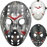 TIHOOD 3PCS Costume Jason Mask Cosplay Halloween Masquerade Party Horror Mask Christmas for Men and Adults (Black,White,Grey)