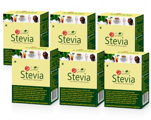 Image of So Sweet Stevia Sugar-Free Natural Zero-Calorie Sweetener, 50 Sachets (Pack of 6), Perfect for Sweetening Drinks, Baking, and Cooking, Diabetic & Keto-Friendly, Convenient Single-Serve Pack