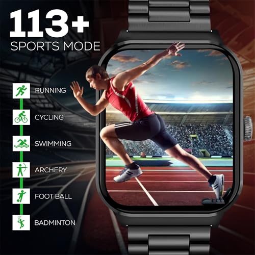 Image of PunnkFunnk NovoLux HD Display Smartwatch for Men & Women Answer /Make Calls, Heart Rate Monitor, 113+ Sports Modes, Step Counter, IP68 Waterproof, Compatible with Android & iOS(Metal Black)