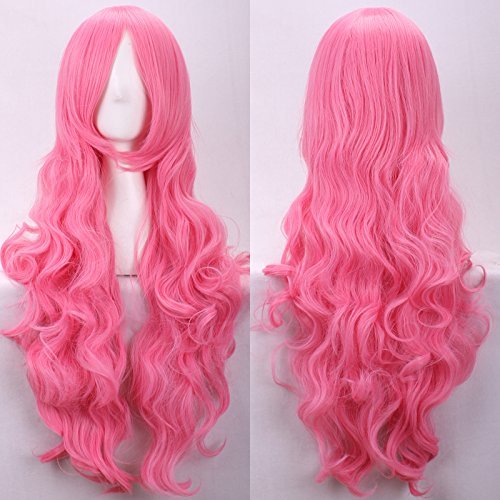 EllenaWomens/Ladies 80cm Pink Color Long Curly Cosplay/Costume/Anime/Party/Bangs Full Sexy Wig (80cm,Curly,Pink)