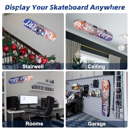 Image of 1pc / 2pc Skateboard Decks Wall Mount 360 Rotating Skateboard Wall Hanger, Extending & Floating Display Skateboard Wall Holder Grab & Go Storage Rack,Universal Skate Wall Mount Horizontal Any Angle