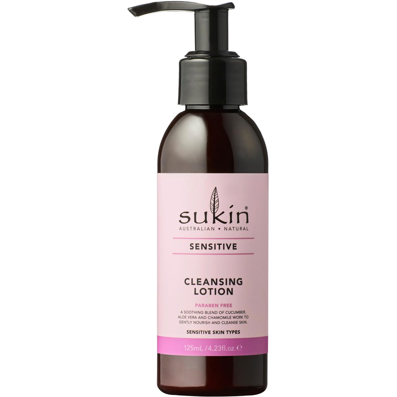 Sukin Sensitive Cleansing Lotion 125ml - with Aloe Vera; cruelty free & vegan friendly - purifies skin by removing make-up and excess oils without stripping delicate skin.