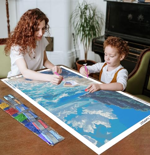 Pintar con diamantes 5D de mar y playa, cuadro Jumpdot para salón de 70x40 cm 2