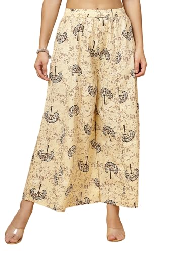 Image of Pistaa's Women's Regular Fit High Rise Pure Cotton Big Flair Printed Regular Palazzo