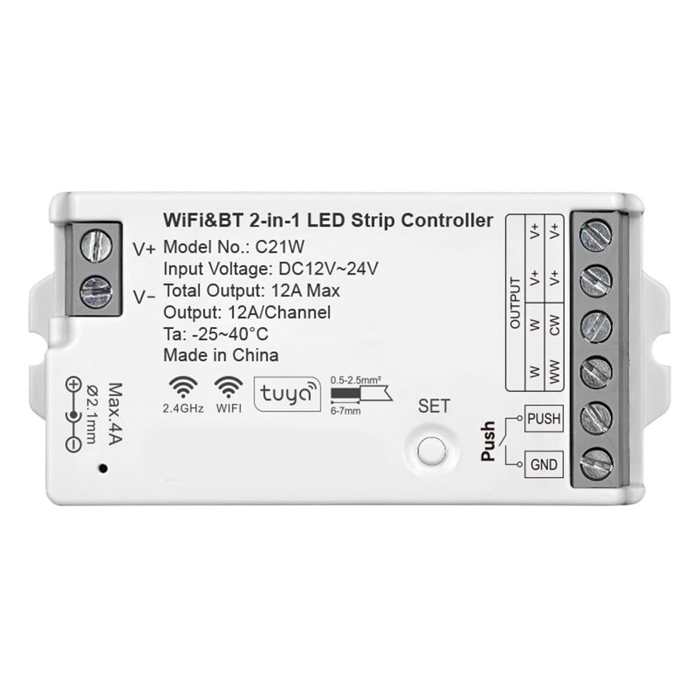 UDSKNV[KSL C21W WiFi& BT 2-in-1 LED Strip Dim Controller Mobile APP Dimmable Brightness Voice Control
