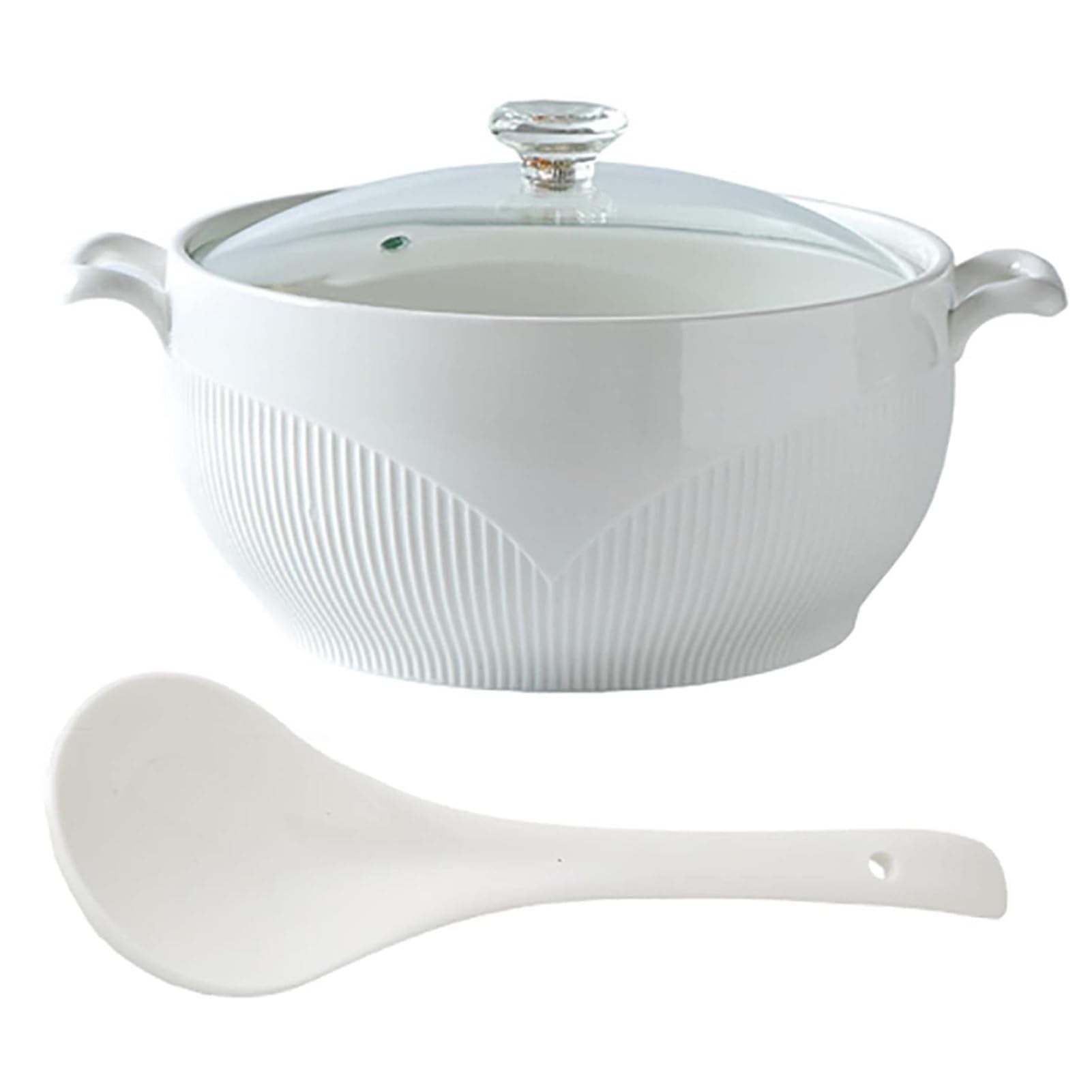 Vnook Marmite à soupe en céramique blanche, grande soupière avec couvercle en verre et louche, bol à soupe avec couvercle en diamant, marmite à soupe décorative for restaurant et maison(1500ml)