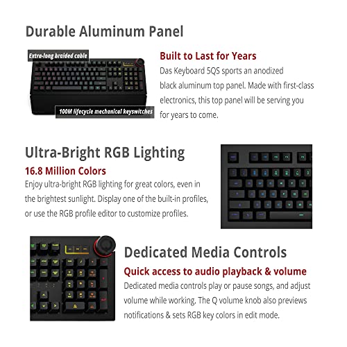 Das Keyboard 5QS Smart RGB Programmable Mechanical Keyboard for Work & Gaming, Soft Tactile Mechanical Switches, Built-in RGB Profiles, Palm Rest, Volume Knob, Aluminum Top (104 Keys, Black) - Image 5