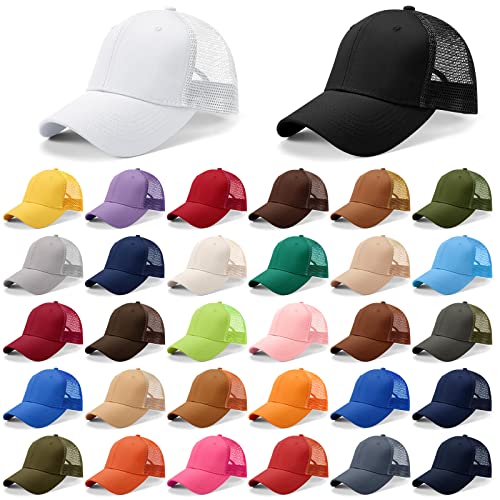 Retisee 32 Pack Blank Trucker Hats Bulk Adjustable Mesh Baseball Cap for Men Women Team Gifts Party Favors(Bright Color)
