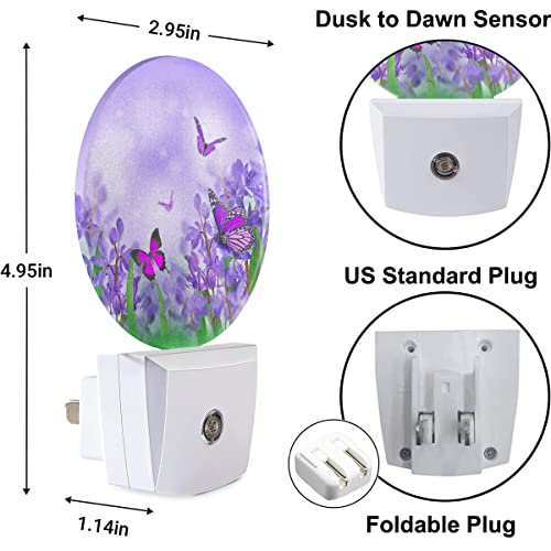 Image of Flower Butterflies Night Light Purple Spring Crocuses Flowers Garden Butterfly LED Dusk to Dawn Plug-in Nightlight Auto Sensor for Bedroom Bathroom Hallway Living Room