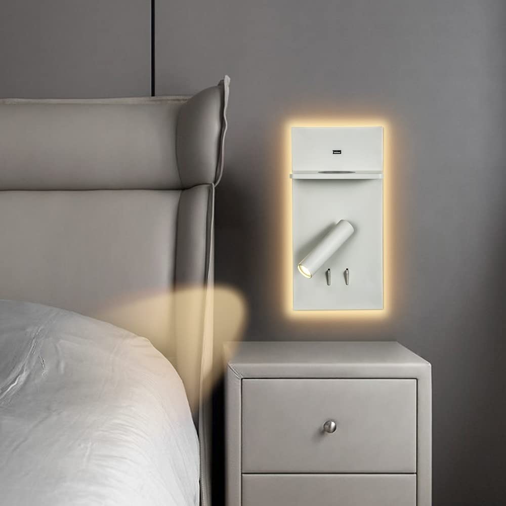 Aplique de Pared, Lámpara de Pared, Lámparas de Lectura, Cabecero de Cama, Aplique de Pared LED, Foco de Pared USB de 5 V 2,1 An, Retroiluminado para mesita de Noche, Pasillo, Cuad