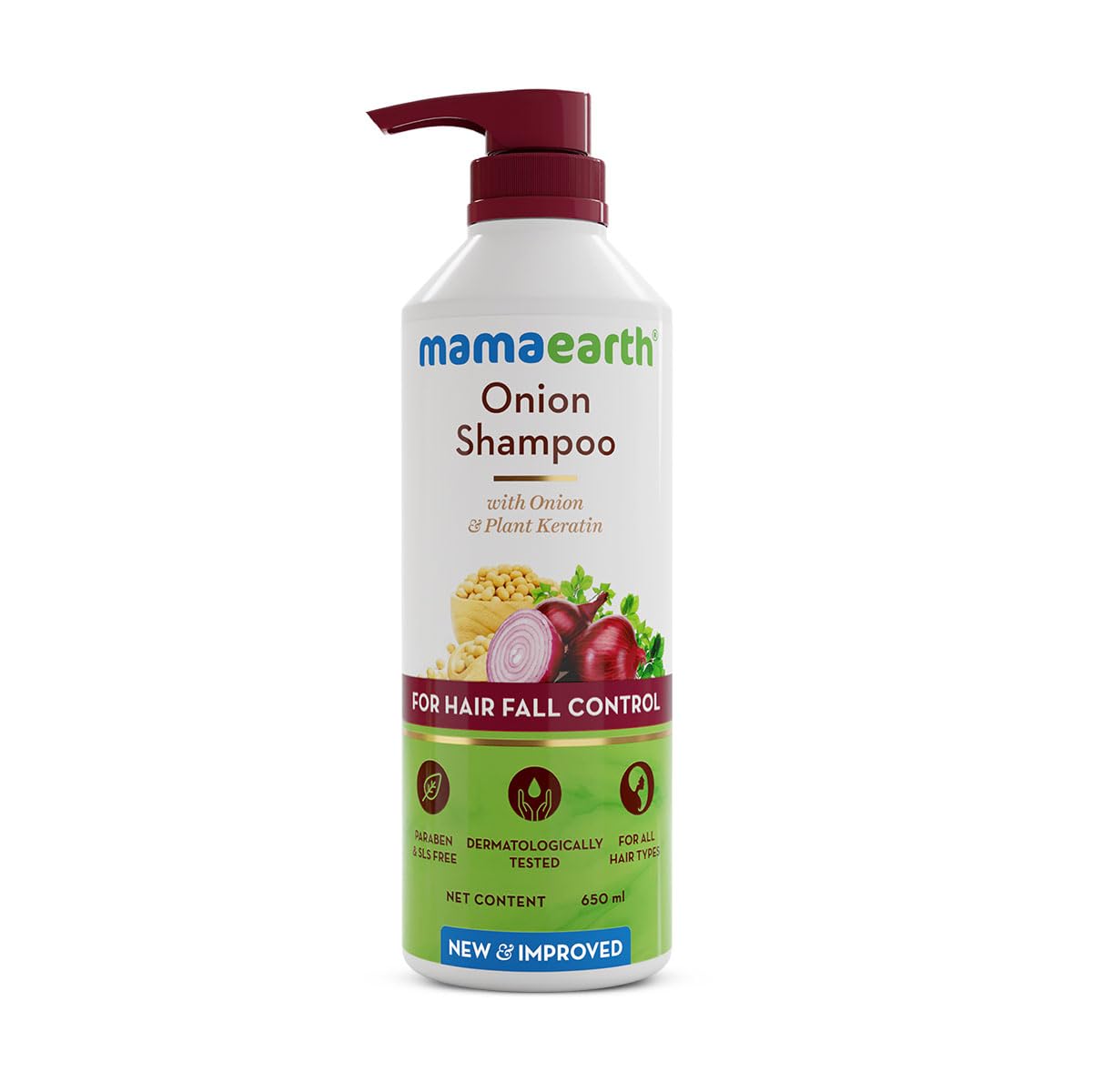 MAMAEARTH Onion Shampoo for Hair Growth & Loss Control | Moisturizing Gentle Scalp Cleanser with Plant Keratin | Sulfate & Paraben Free | 21.98 Fl Oz (650ml)