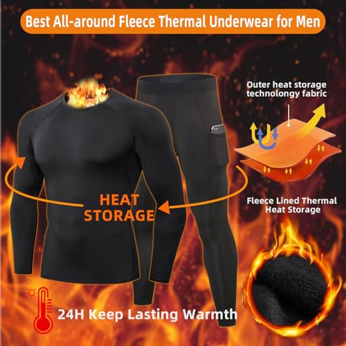 Yuerlian Thermal Underwear for Men Long Fleece Lined Gear Bottom Top Set Base Layer for Cold Weather2