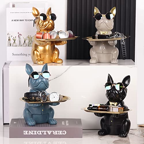 Modern Decor Resin Bulldog Tray Statue Piggy Bank Tray Storage Key Holder Candy Jewelry Earrings Tray Suitable For Home Decor Modern Art Dining Table Decor Office Small Object Tray (Black) #TOP5