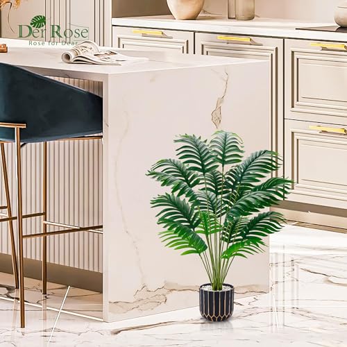 Image of Der Rose 28 inch Fake Palm Tree in Black Gold Pot for Living Room Decor