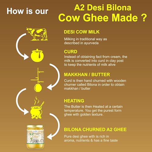 Image of Ovlin A2 Desi Cow Ghee | Handmade Bilona Method Ghee | Pure Desi Cow Milk | Traditional Vedic Bilona Process | 100% Natural, Preservative Free | Rich in Vitamins A, D, E & K | Pure A2 Bilona Cow Ghee for Cooking & Daily Nutrition 500ml