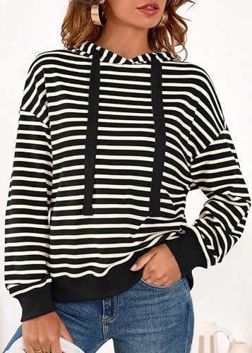 KIRUNDO Womens Striped Hoodies Sweatshirt 2026 Fall Long Sleeve Color Block Drawstring Casual Loose Pullover Top Y2K Clothes(Black, XX-Large) — view 5