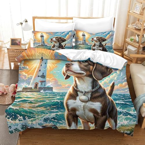 Linge de lit Beagle 3D en microfibre douce et fermeture éclair cachée 260x220cm - 2