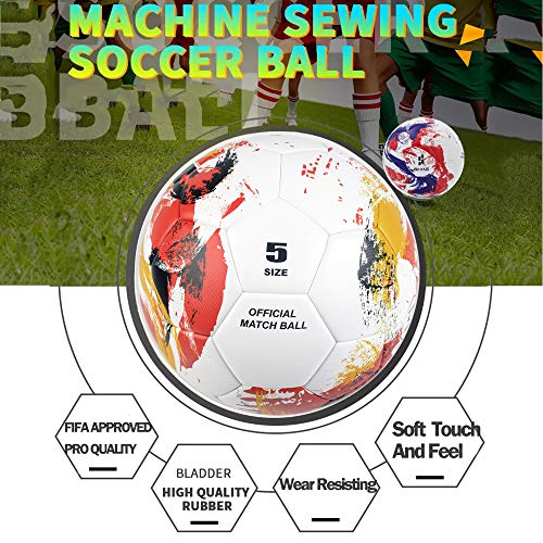 SHOKE Soccer Ball Size 5 Thermal-Bonding Hold Air , Water-Resistant Match Training Soccer Balls for Youth and Adult Rebound Height 51.18-53.15 inch with Hand Pump and Mesh Bag - Thumbnail 3