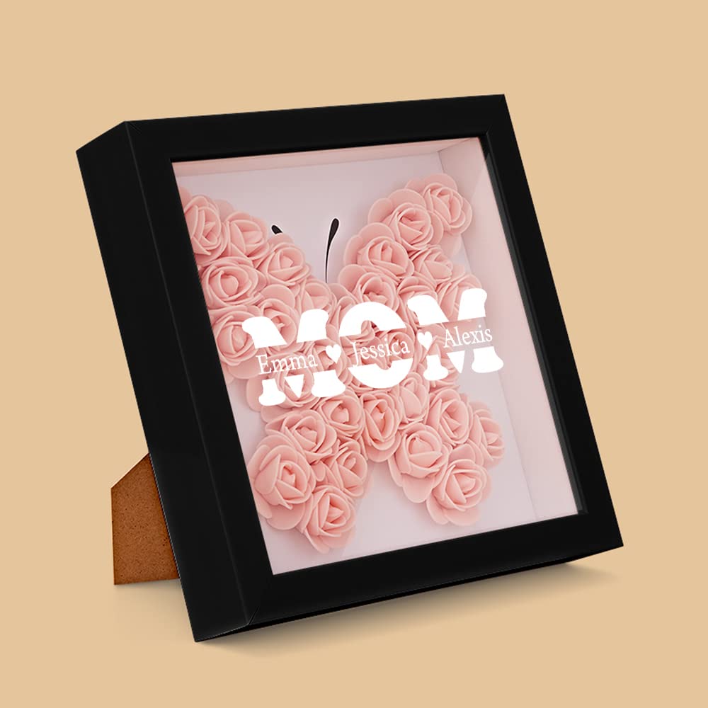 Cadre Photo Personnalisé Avec Roses éternelles - Boîte D'ombre Cœur Avec Prénoms - Cadeau Fête Des Mères