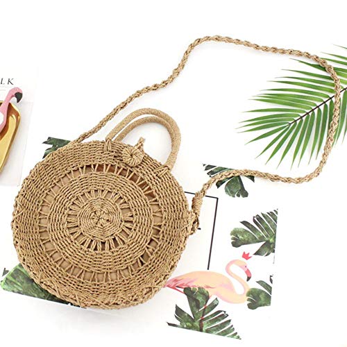 Funihut - Bolso de mimbre, tejido a mano, con hebilla, de piel trenzada