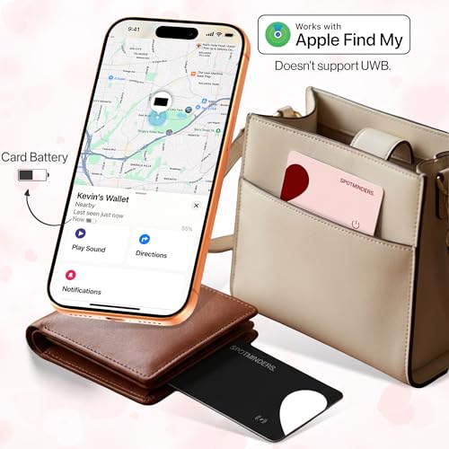 Image of SPOTMINDERS Apple MFi Certified Wallet Tracker 2-Pack Black & Pink (iOS Only) Travel Pack for Couples 0.07in Works with Apple Find My Rechargeable Tracking Card Slim Item Finder for Luggage, Passport