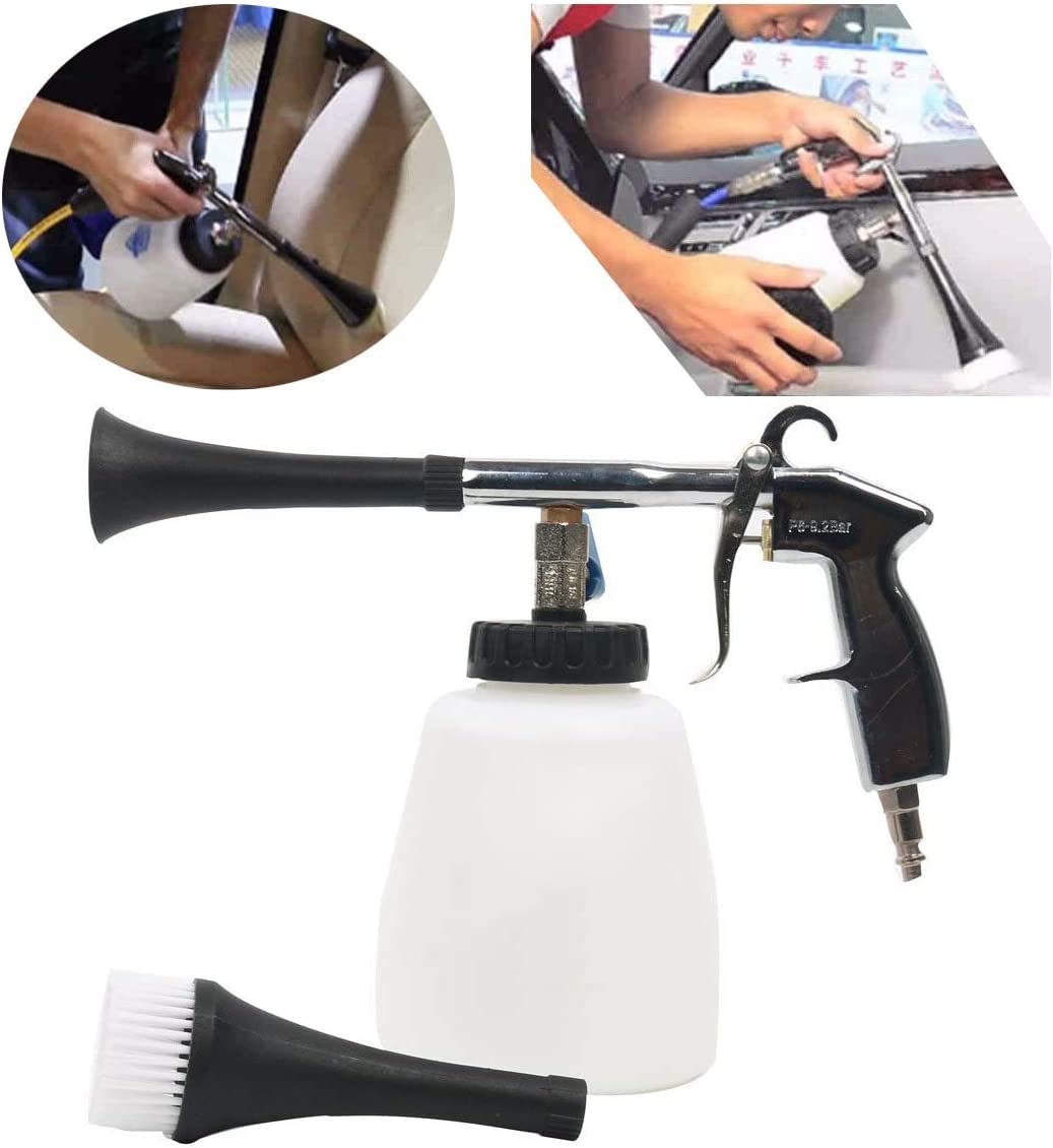 JOAASU Autoreinigingspistool, Klassieke Lucht Perslucht Reinigingspistool, Reinigingspistool, Hogedrukpistool, met Borstel, voor Auto, Dashboard, Leren Stoelen, Tapijt, Zilver