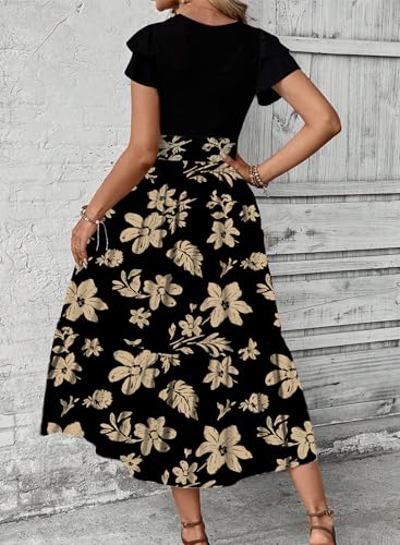 Image of Dokotoo Women's 2026 Summer Dress Short Sleeve Crew Neck Casual Floral Print Long Flowy Dresses Maxi Dresses